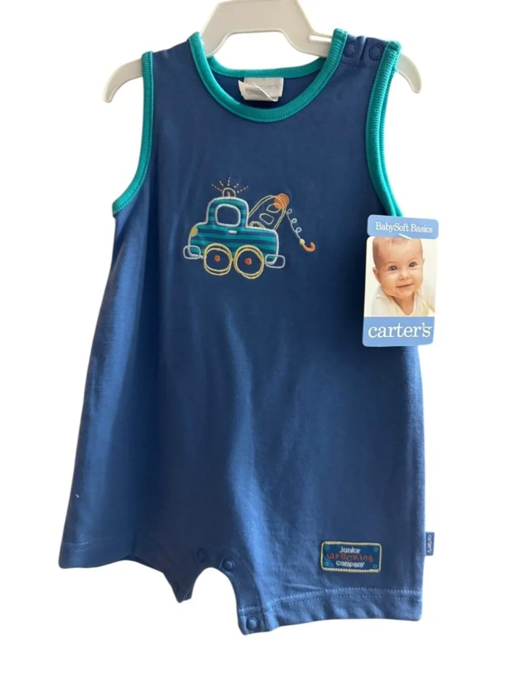 Carters BabySoft Basics Blue Romper With Truck Embroidery Size 3-6 Months